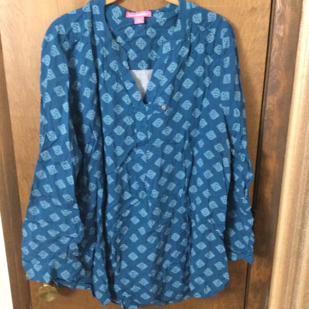Woman Within Blue Geometric Print Tunic